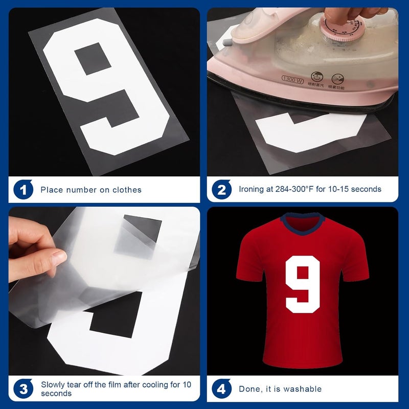 LIGHOON 33 Pcs 8 Inch Iron on Numbers Jersey Heat Transfer Numbers Big 0 to 9 Heat Press Numbers Stickers for Sports T Shirts Football Basketball Baseball Team Uniform Fabric Clothing (White) - Image 3